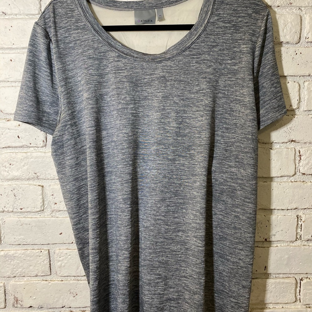 Athleta, gray workout shirt.